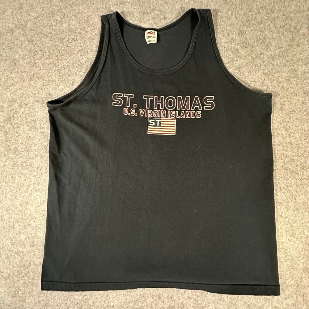 Anvil Tank Top Mens XL Black St. Thomas US Virgin Islands Graphic Sleeveless
